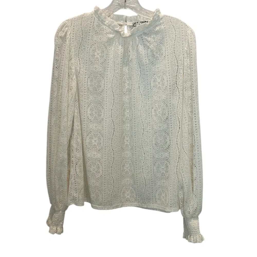 Anthropologie Flying Tomato lace mock neck puff sleeve top NWOT